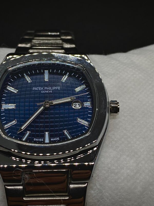 MEN'S PTK PHPE NEW NAUTILIUS DATE ADJUST SILVER CHAIN WITH BLUE DIAL
