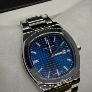 MEN'S PTK PHPE NEW NAUTILIUS DATE ADJUST SILVER CHAIN WITH BLUE DIAL