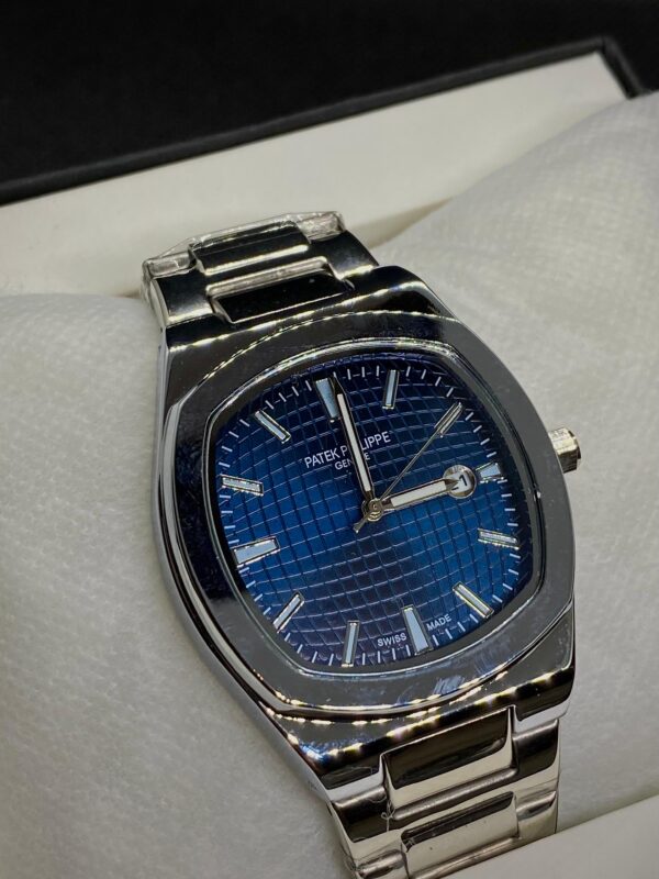 MEN'S PTK PHPE NEW NAUTILIUS DATE ADJUST SILVER CHAIN WITH BLUE DIAL