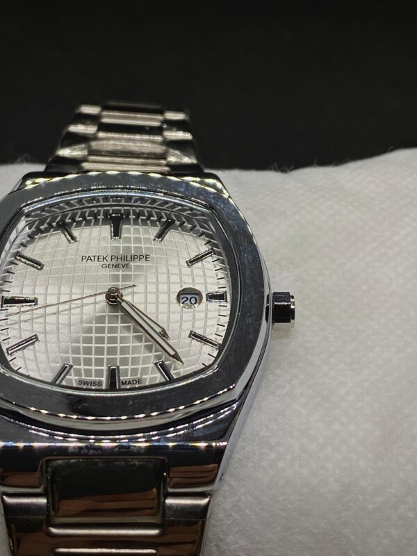 MEN'S PTK PHPE NEW NAUTILIUS DATE ADJUST SILVER CHAIN WITH WHITE DIAL