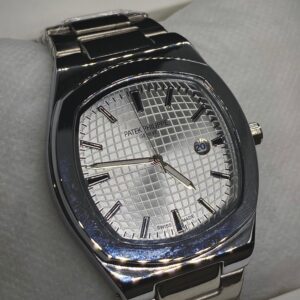 MEN'S PTK PHPE NEW NAUTILIUS DATE ADJUST SILVER CHAIN WITH WHITE DIAL