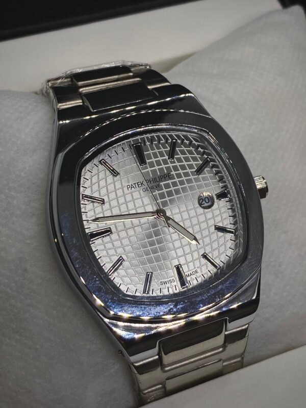 MEN'S PTK PHPE NEW NAUTILIUS DATE ADJUST SILVER CHAIN WITH WHITE DIAL
