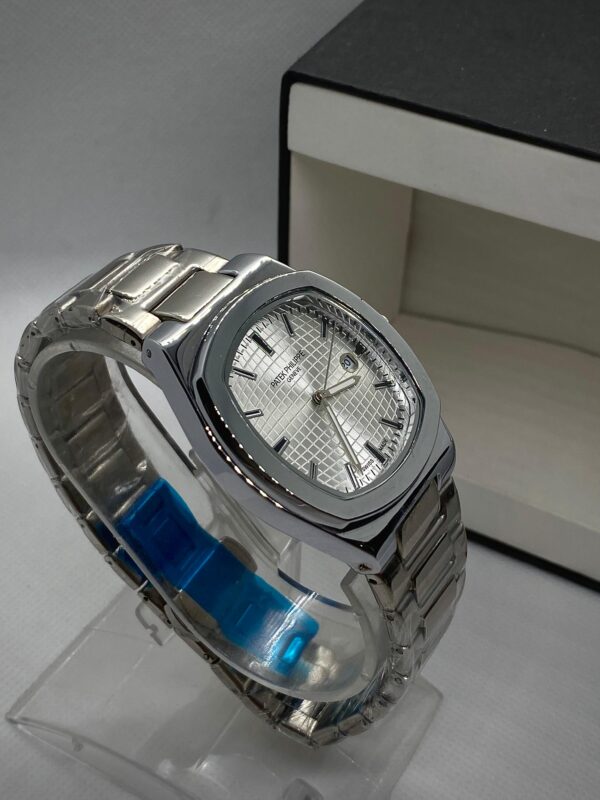 MEN'S PTK PHPE NEW NAUTILIUS DATE ADJUST SILVER CHAIN WITH WHITE DIAL