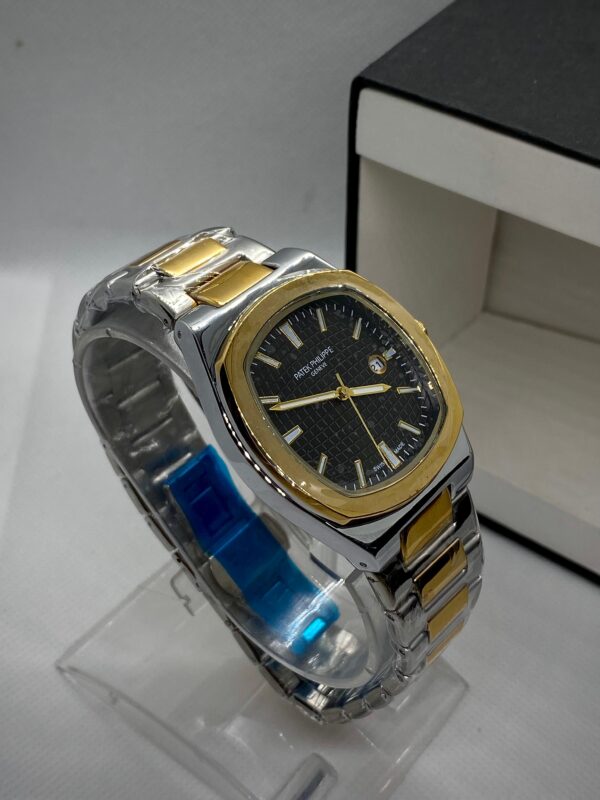 MEN'S PTK PHPE NEW NAUTILIUS DATE ADJUST TWO TONE CHAIN WITH BLACK DIAL
