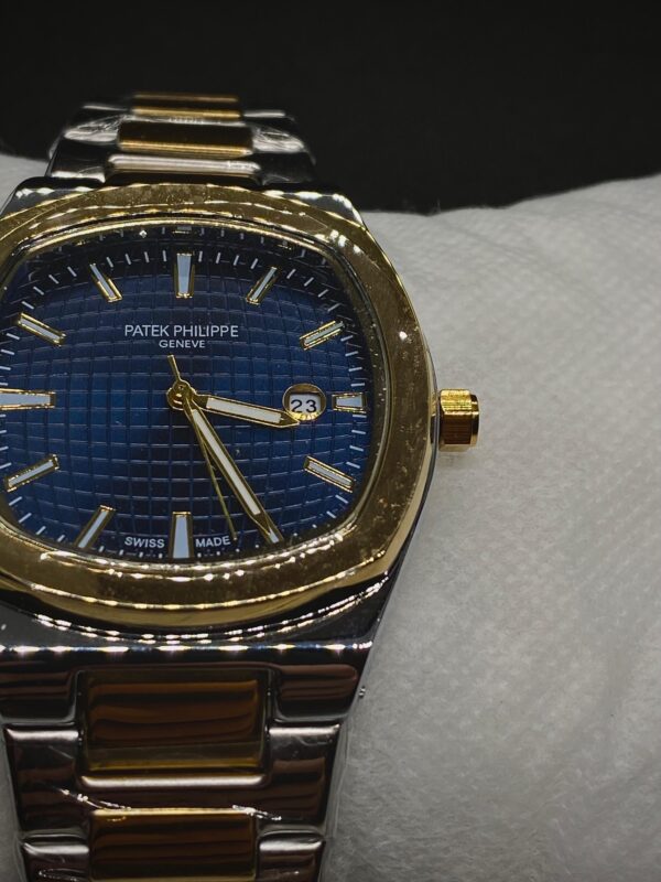 MEN'S PTK PHPE NEW NAUTILIUS DATE ADJUST TWO TONE CHAIN WITH BLUE DIAL