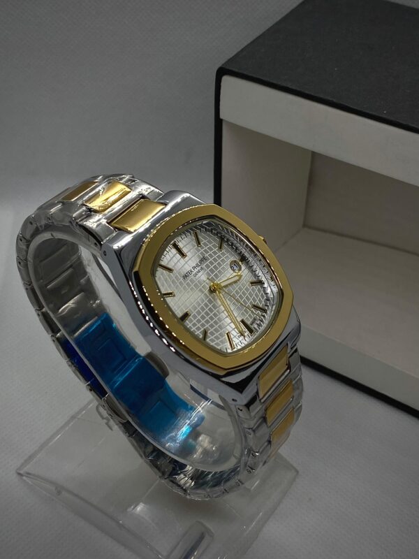 MEN'S PTK PHPE NEW NAUTILIUS DATE ADJUST TWO TONE CHAIN WITH WHITE DIAL
