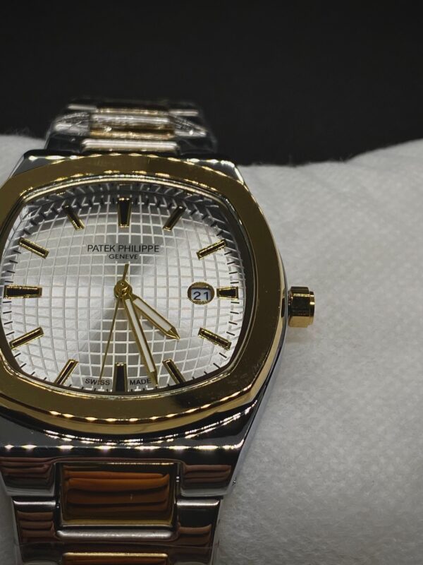MEN'S PTK PHPE NEW NAUTILIUS DATE ADJUST TWO TONE CHAIN WITH WHITE DIAL