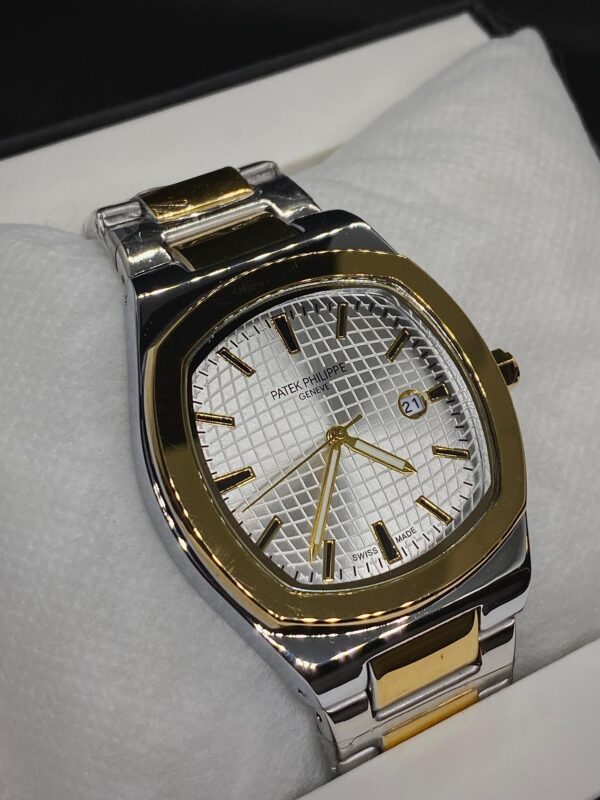 MEN'S PTK PHPE NEW NAUTILIUS DATE ADJUST TWO TONE CHAIN WITH WHITE DIAL