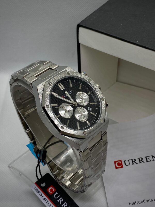 MEN'S CURN 8440 DATE ADJUST CHRONOGRAPH SILVER CHAIN WITH BLACK DIAL