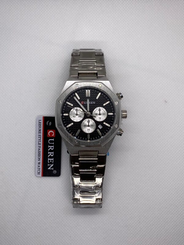 MEN'S CURN 8440 DATE ADJUST CHRONOGRAPH SILVER CHAIN WITH BLACK DIAL