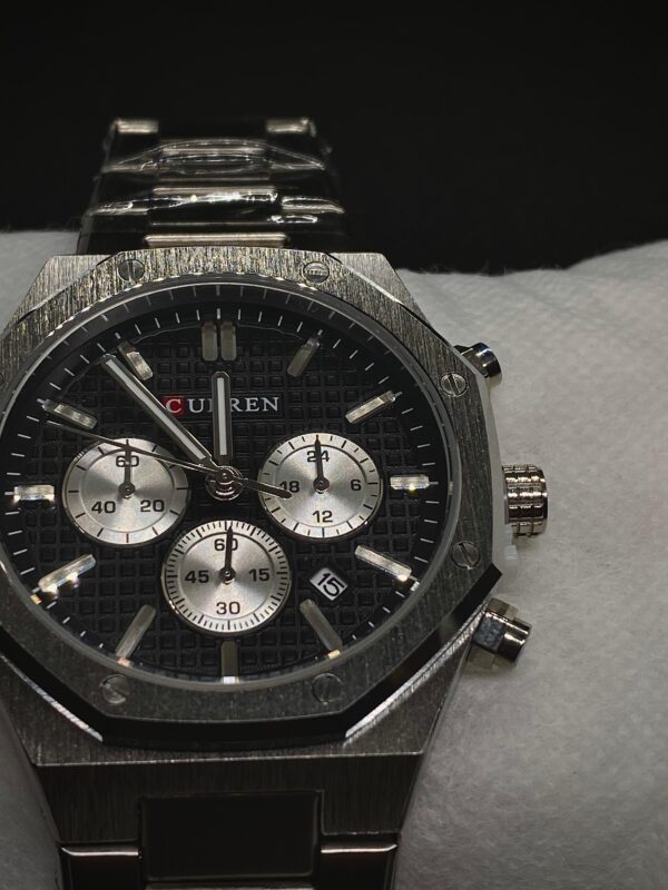 MEN'S CURN 8440 DATE ADJUST CHRONOGRAPH SILVER CHAIN WITH BLACK DIAL