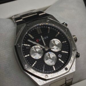 MEN'S CURN 8440 DATE ADJUST CHRONOGRAPH SILVER CHAIN WITH BLACK DIAL