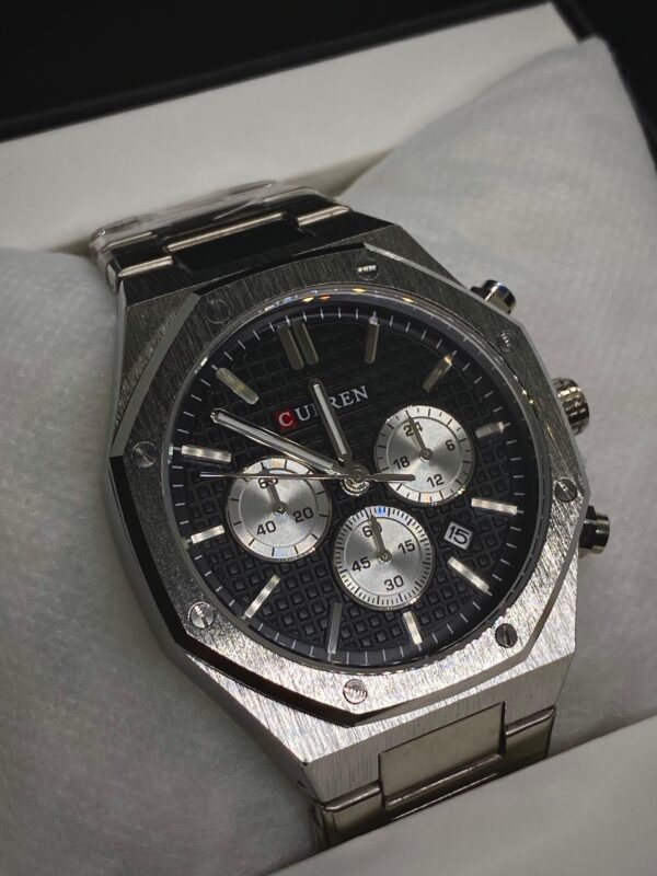 MEN'S CURN 8440 DATE ADJUST CHRONOGRAPH SILVER CHAIN WITH BLACK DIAL