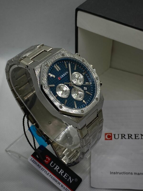 MEN'S CURN 8440 DATE ADJUST CHRONOGRAPH SILVER CHAIN WITH BLUE DIAL