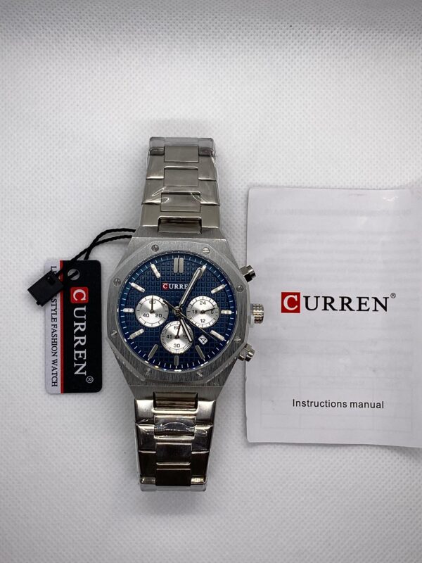 MEN'S CURN 8440 DATE ADJUST CHRONOGRAPH SILVER CHAIN WITH BLUE DIAL