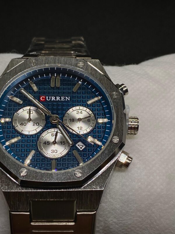 MEN'S CURN 8440 DATE ADJUST CHRONOGRAPH SILVER CHAIN WITH BLUE DIAL