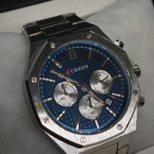 MEN'S CURN 8440 DATE ADJUST CHRONOGRAPH SILVER CHAIN WITH BLUE DIAL