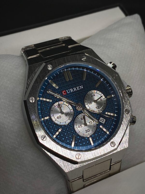 MEN'S CURN 8440 DATE ADJUST CHRONOGRAPH SILVER CHAIN WITH BLUE DIAL