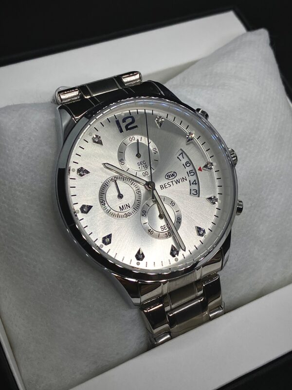 MEN'S BST WN DATE ADJUST SILVER CHAIN WITH WHITE DIAL