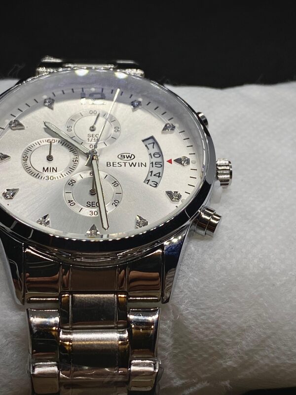 MEN'S BST WN DATE ADJUST SILVER CHAIN WITH WHITE DIAL