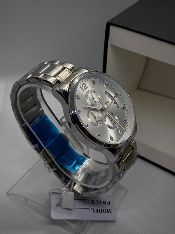 MEN'S BST WN DATE ADJUST SILVER CHAIN WITH WHITE DIAL