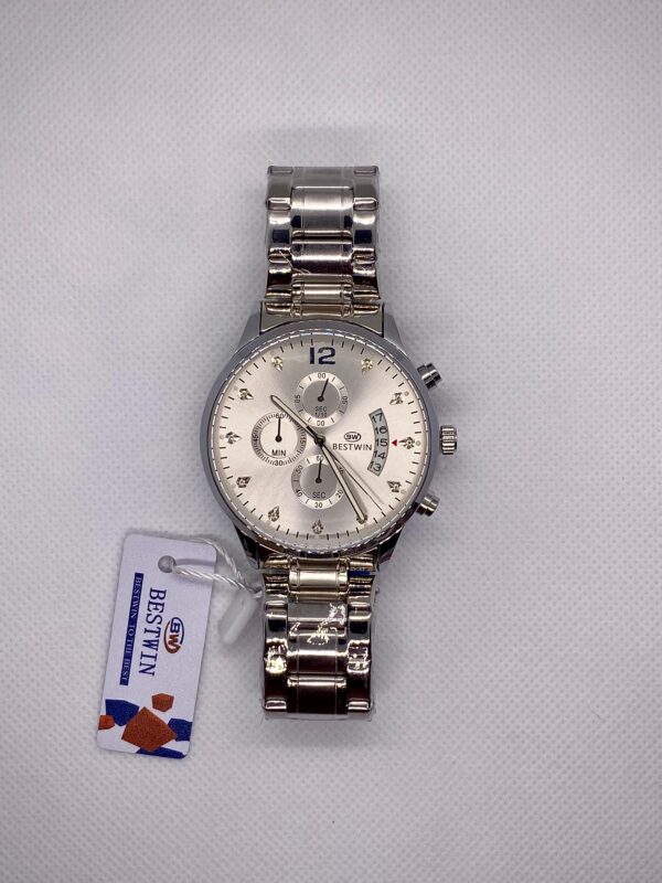 MEN'S BST WN DATE ADJUST SILVER CHAIN WITH WHITE DIAL
