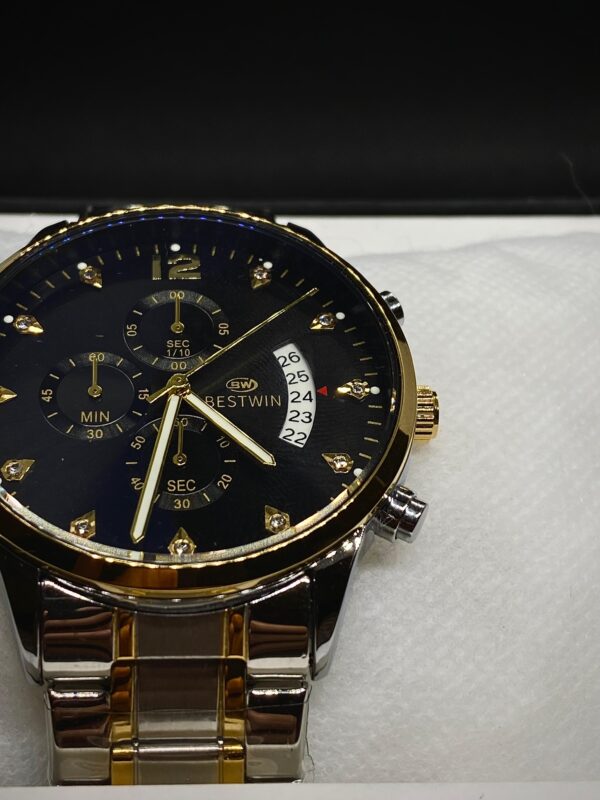 MEN'S BST WN DATE ADJUST TWO TONE CHAIN WITH BLACK DIAL