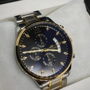 MEN'S BST WN DATE ADJUST TWO TONE CHAIN WITH BLACK DIAL