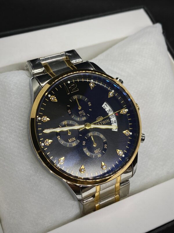 MEN'S BST WN DATE ADJUST TWO TONE CHAIN WITH BLACK DIAL