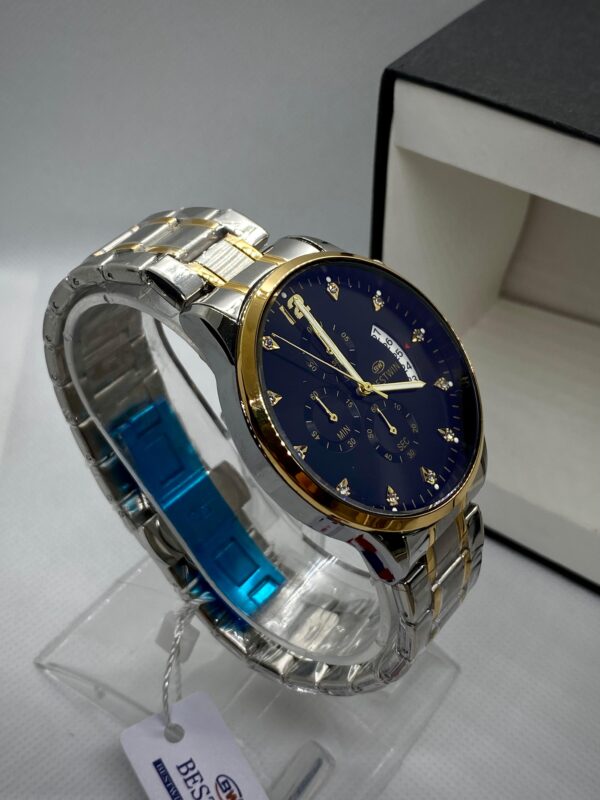 MEN'S BST WN DATE ADJUST TWO TONE CHAIN WITH BLACK DIAL