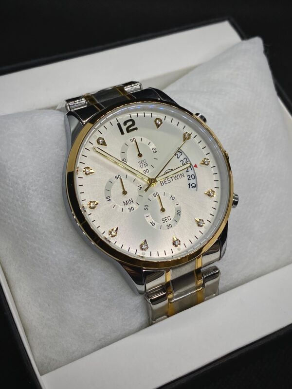 MEN'S BST WN DATE ADJUST TWO TONE CHAIN WITH WHITE DIAL