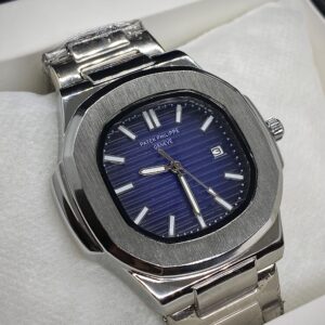 PTH PHPE NAUTILIUS DATE ADJUST SILVER CHAIN WITH BLUE DIAL