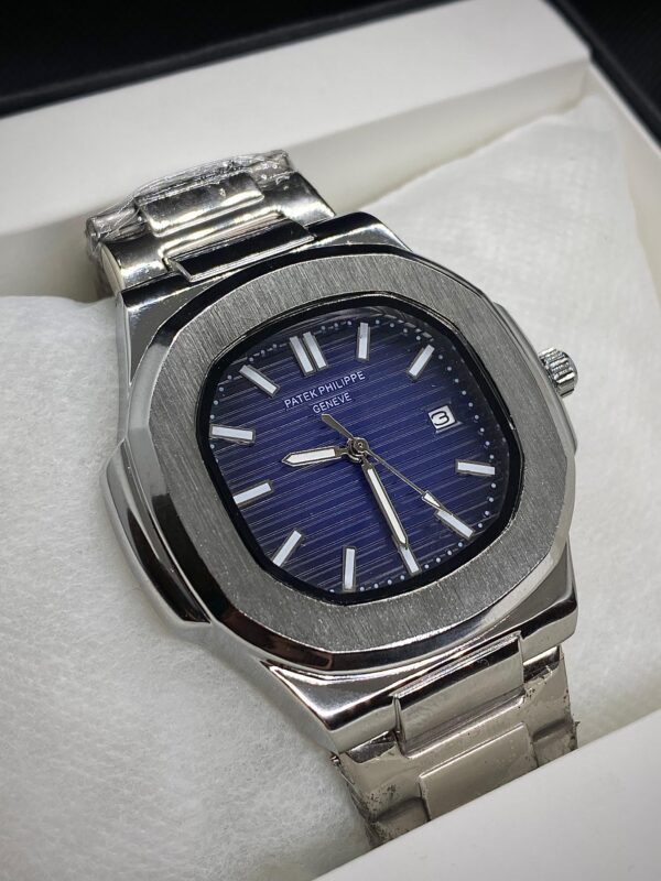 PTH PHPE NAUTILIUS DATE ADJUST SILVER CHAIN WITH BLUE DIAL
