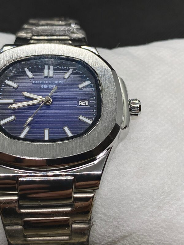 PTH PHPE NAUTILIUS DATE ADJUST SILVER CHAIN WITH BLUE DIAL