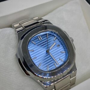 PTK PHPE NAUTILIUS DATE ADJUST SILVER CHAIN WITH LIGHT BLUE DIAL
