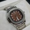 PTK PHPE NAUTILIUS DATE ADJUST SILVER CHAIN WITH BROWN DIAL