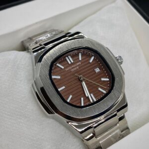 PTK PHPE NAUTILIUS DATE ADJUST SILVER CHAIN WITH BROWN DIAL