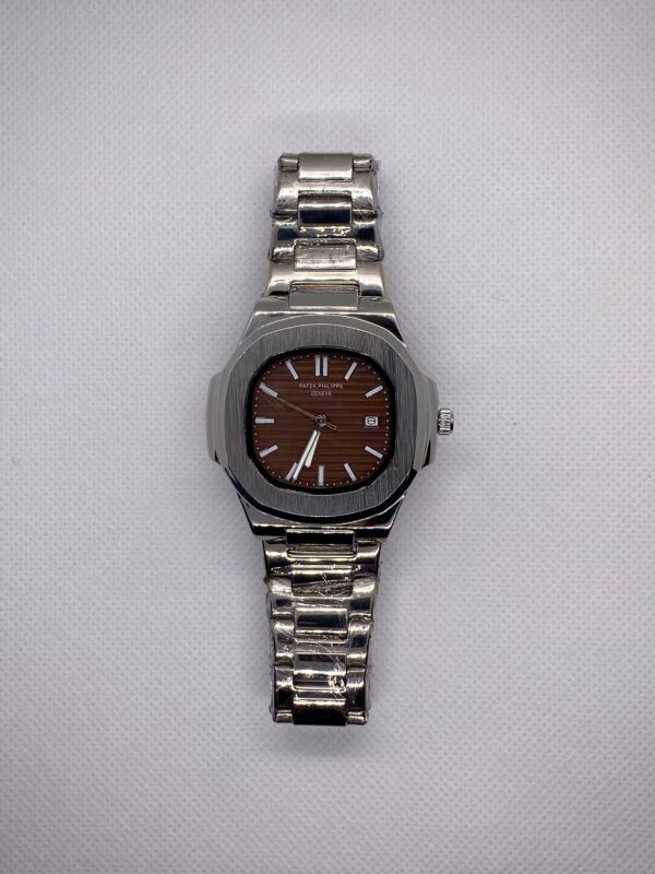 PTK PHPE NAUTILIUS DATE ADJUST SILVER CHAIN WITH BROWN DIAL