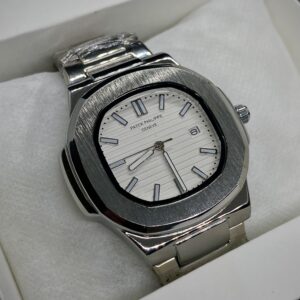 PTK PHPE NAUTILIUS DATE ADJUST SILVER CHAIN WITH WHITE DIAL