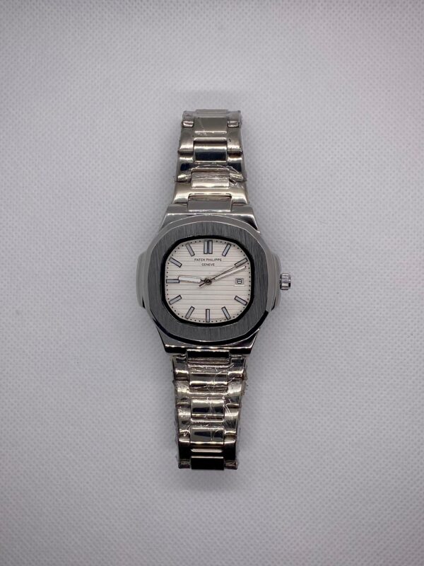 PTK PHPE NAUTILIUS DATE ADJUST SILVER CHAIN WITH WHITE DIAL