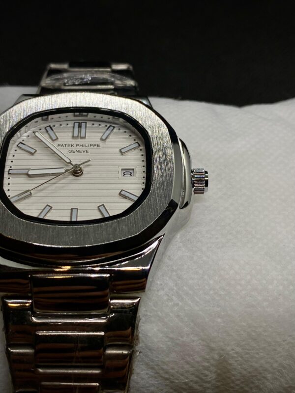 PTK PHPE NAUTILIUS DATE ADJUST SILVER CHAIN WITH WHITE DIAL
