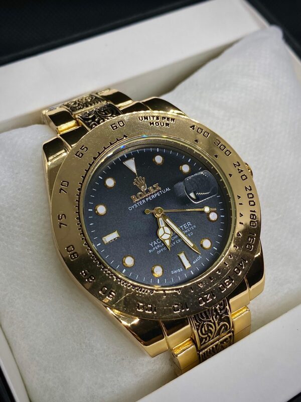 MEN'S RLX YACHT MASTER DATE ADJUST GOLDEN CHAIN WITH BLACK DIAL