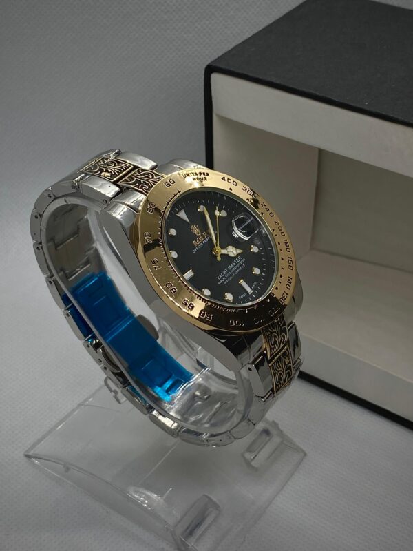 MEN'S RLX YACHT MASTER DATE ADJUST TWO TONE CHAIN WITH BLACK DIAL