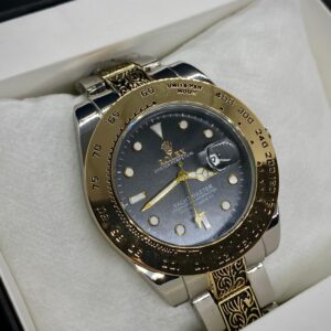 MEN'S RLX YACHT MASTER DATE ADJUST TWO TONE CHAIN WITH BLACK DIAL