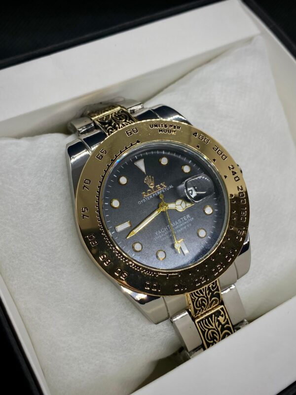 MEN'S RLX YACHT MASTER DATE ADJUST TWO TONE CHAIN WITH BLACK DIAL