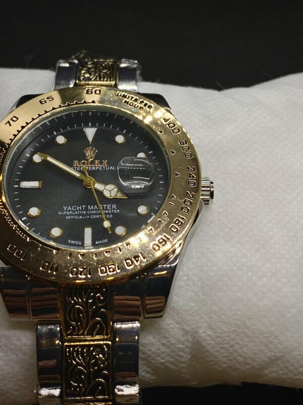 MEN'S RLX YACHT MASTER DATE ADJUST TWO TONE CHAIN WITH BLACK DIAL