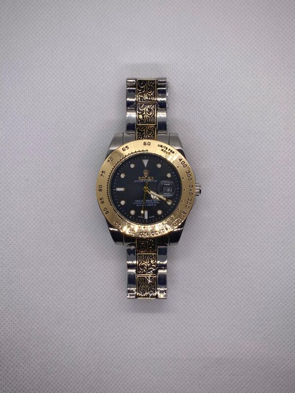 MEN'S RLX YACHT MASTER DATE ADJUST TWO TONE CHAIN WITH BLACK DIAL